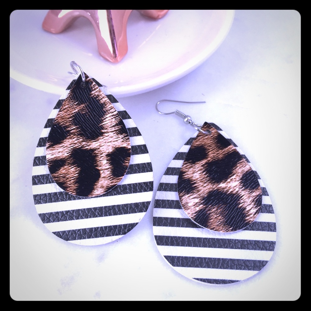 ⭐️NEW 2/$20⭐️Leopard/Black & White Stripe Earrings